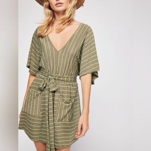Free People Dress, olive greens with white stripes, used as beach coverup